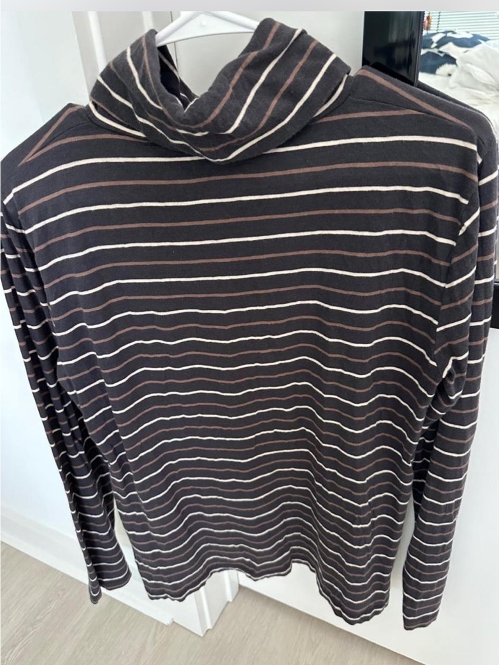Madewell brown, white and beige striped turtleneck sweater in size L